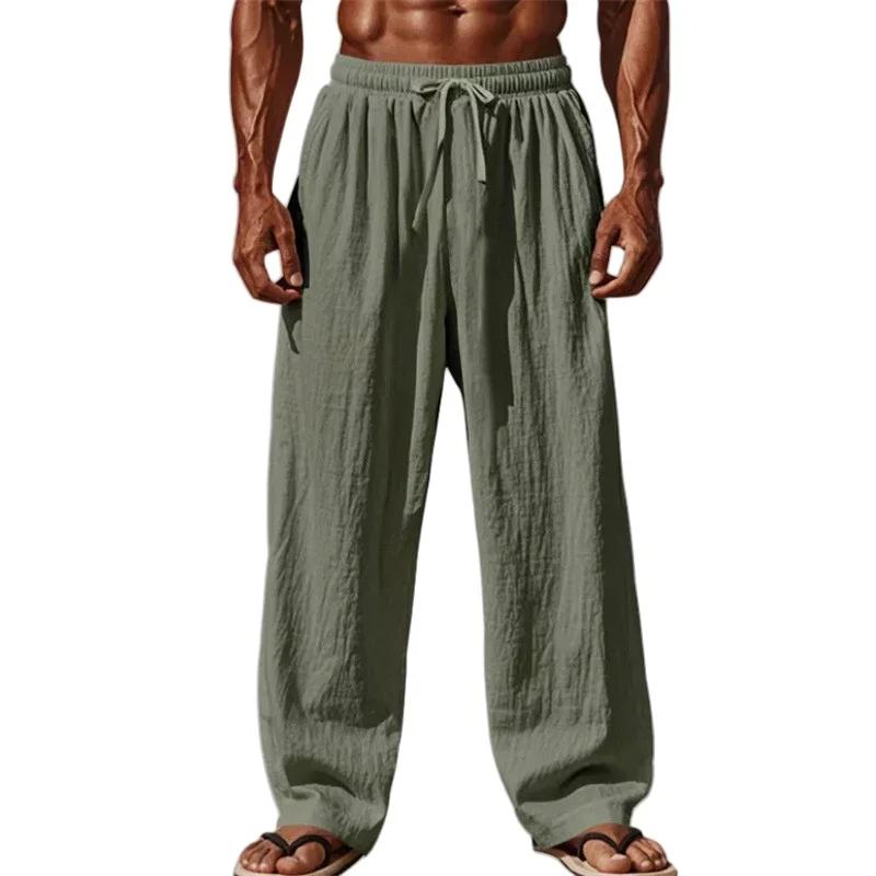 2025 nouveaux hommes coton et lin pantalons décontractés Simple et confortable jambe droite pantalon
