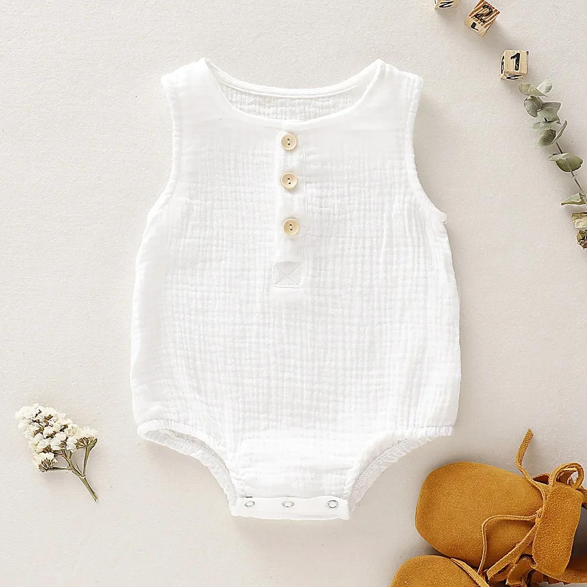 Barboteuse d'été en mousseline pour bébés garçons et filles, sans manches, pour nouveau-nés, vêtemen