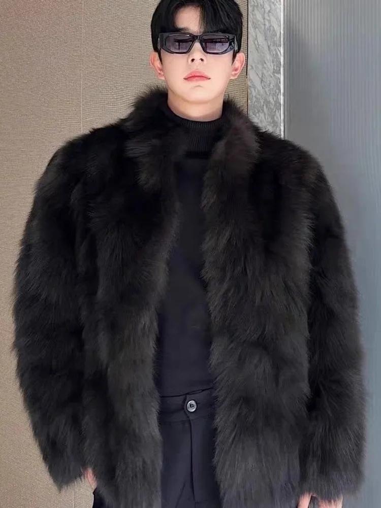 Imitation de fourrure épaissie hommes fausse fourrure de renard manteau mâle chaud pardessus à manch