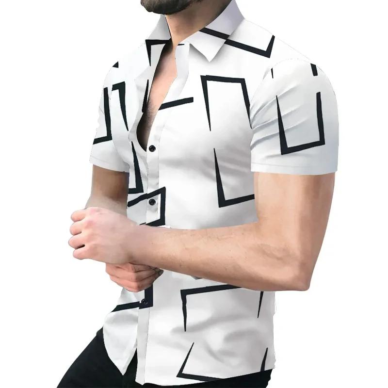 Nouveaux hommes chemises mode rayures imprimer à manches courtes t-shirts été hauts hommes col rabat