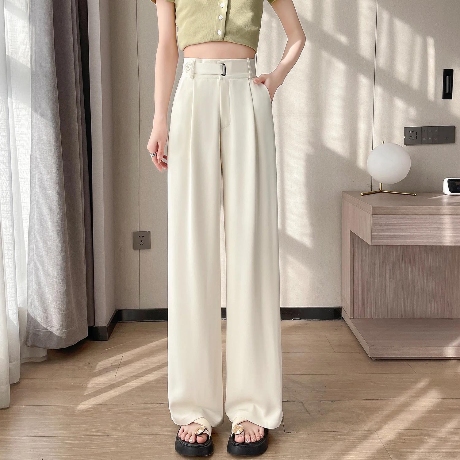 Pantalon large taille haute uni pour femme, nouvelle collection printemps-été 2026, élégant, droit,
