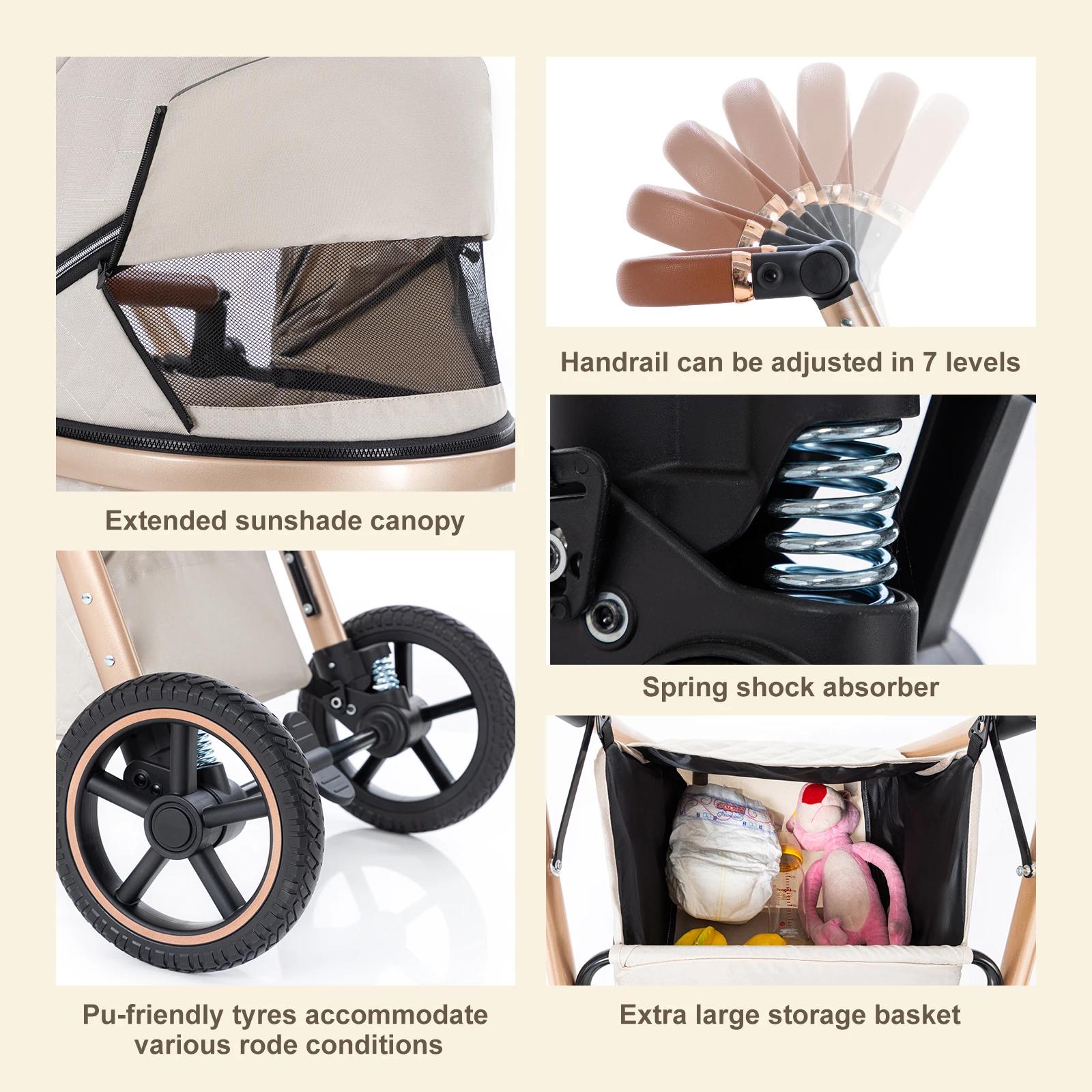 Poussette 3 en 1 pour bébé nouveau-né, poussette de voyage de luxe avec nacelle, poussette réglable