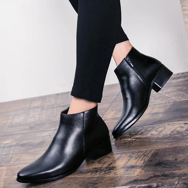 Bottines classiques en cuir noir pour hommes et femmes, style britannique, bout pointu, bottes Chels