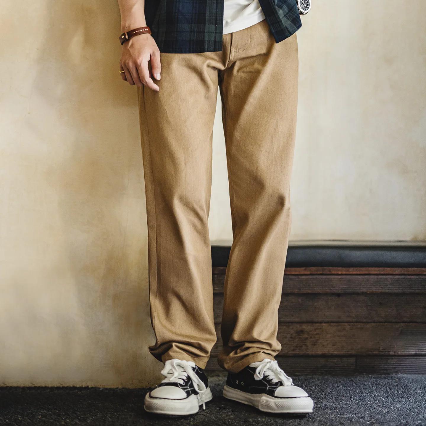 Maden hommes Vintage 11.7oz lisière jean brut kaki jambe droite coton Cowboy pantalon décontracté Zi