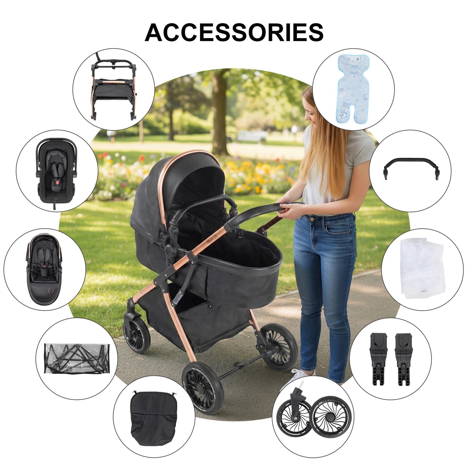 Poussette 3-en-1 pour bébé, système de voyage pliable haute performance, ensemble siège auto et land