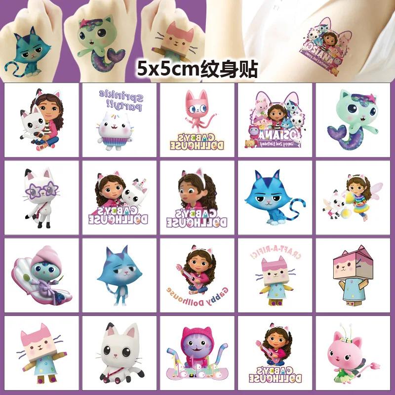 20 autocollants tatouages Kawaii Gabby Dollhouse Cats, mignons, dessins animés, anime, pour enfants,