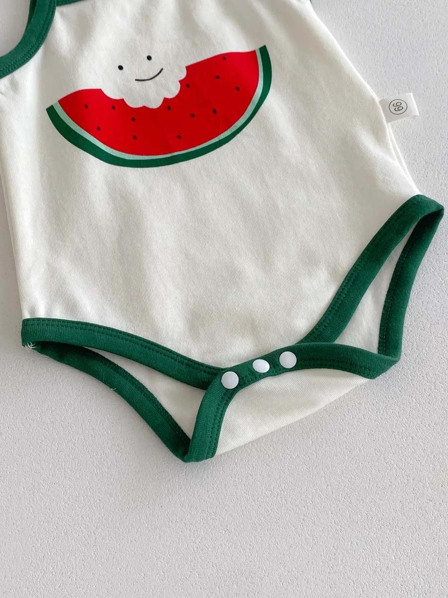 Combinaison d'été style pastèque pour bébé, mignon, écharpe pour bébé homme et femme, chapeau fin et