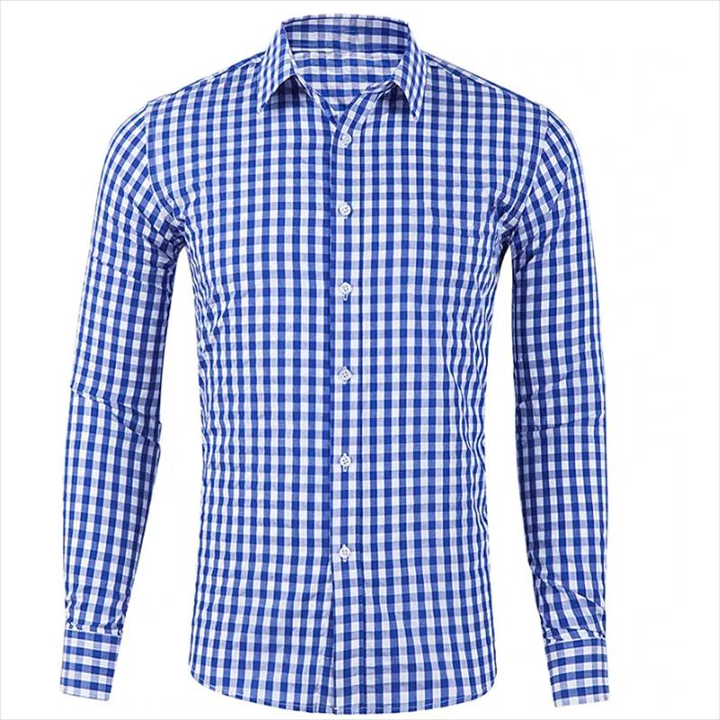 Chemise homme chemise boutonnée rouge bleu manches longues plaid/check revers street resort imprimé