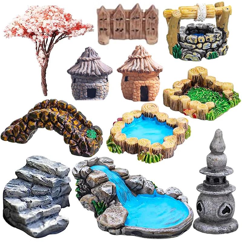 Accessoires de jardin féerique de paysage Miniature, Mini phare, pont de puits d'eau, ornement de ch
