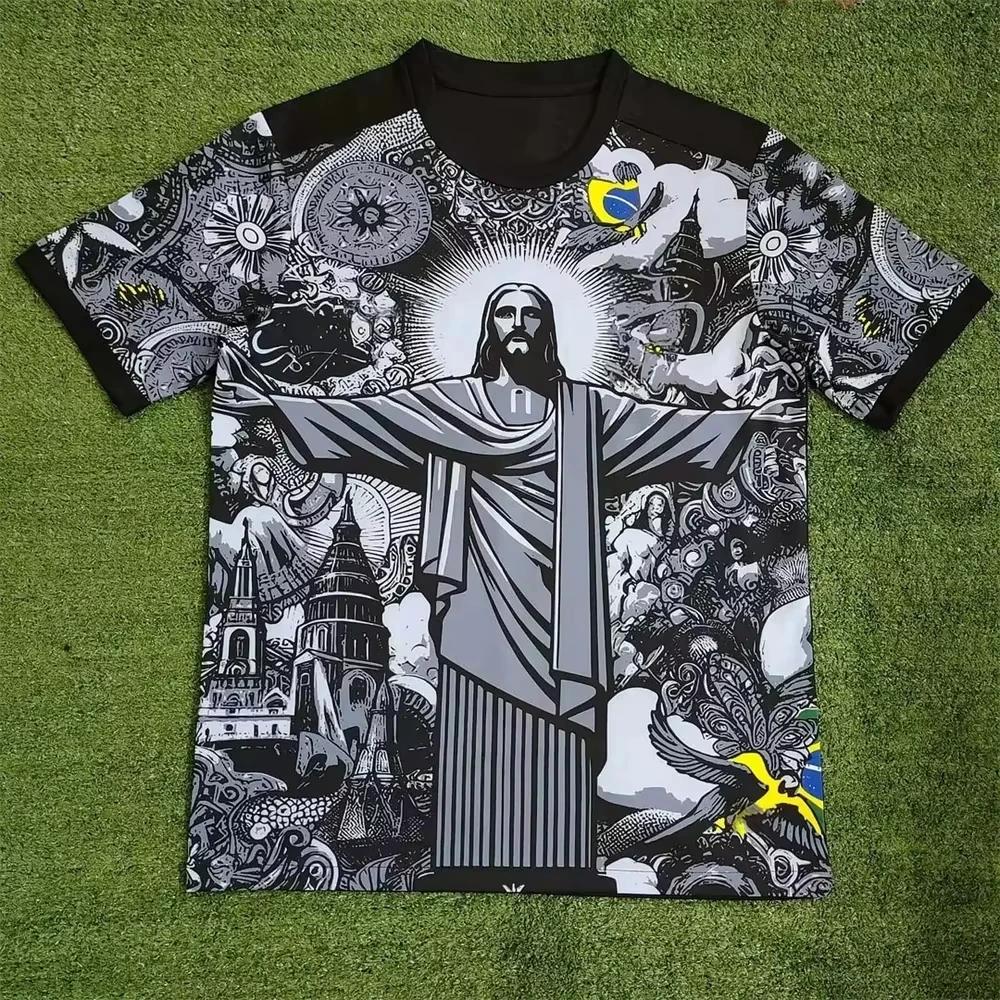 T-shirt de Football pour adultes/enfants, édition spéciale brésilienne, jésus noir gris, T-shirt d'e