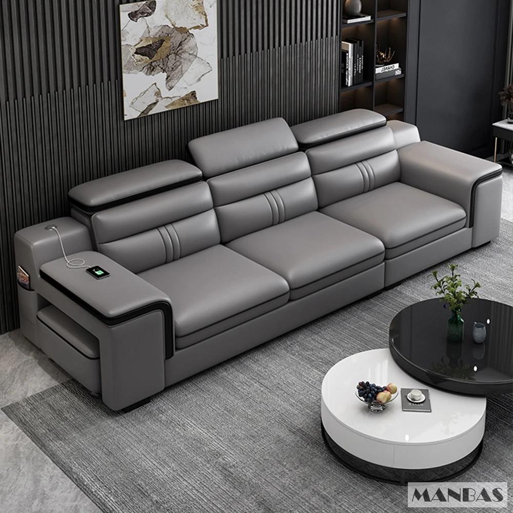 MINGDIBAO-Canapé sectionnel en cuir avec porte-gobelet, USB, repose-sauna réglable, haut-parleur Blu