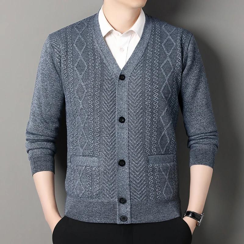 Veste Cardigan décontractée pour hommes, pull à col en v, vêtements d'automne et d'hiver pour hommes