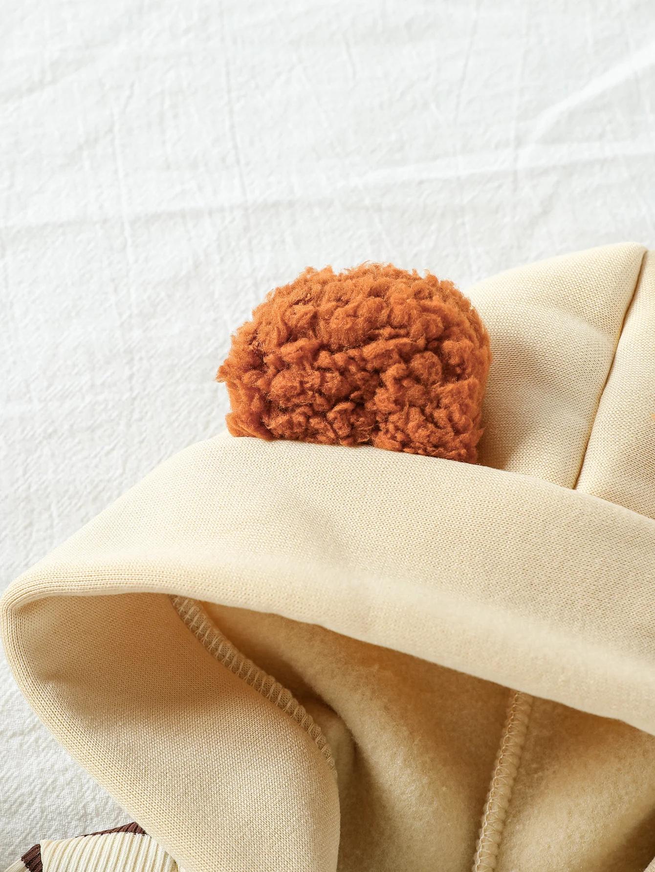 Ensemble de vêtements pour bébé garçon, sweat-shirt à capuche rayé à manches longues, salopette ours