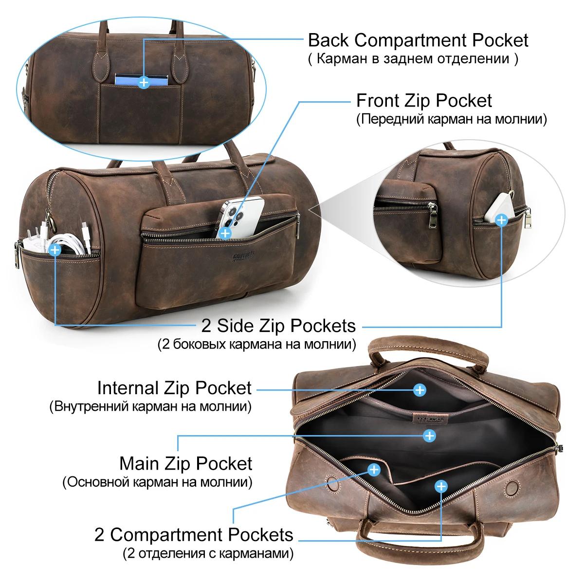 CONTACT'S-Sac à bagages fourre-tout en cuir véritable pour homme, sac de voyage pour homme, sac à ba