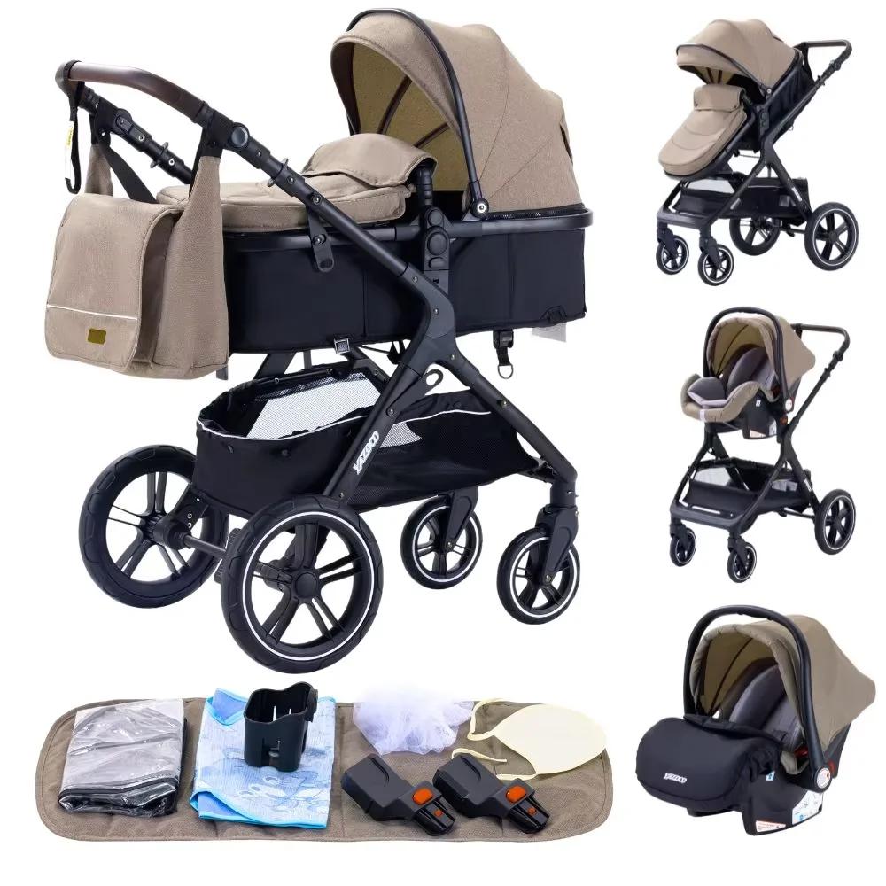 Poussette 3 en 1 pour bébé avec siège auto et panier de couchage, poussette légère pour nourrissons,