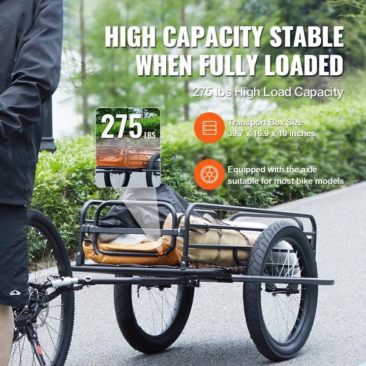 SucceBuy Remorque de chargement de vélo de 275 lb, chariot de vélo, rangement compact pliable avec a
