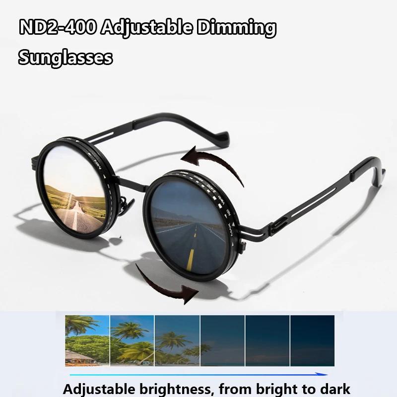 Lunettes de soleil polarisées ND9 à gradation réglable pour hommes et femmes, rondes, rétro Punk, po
