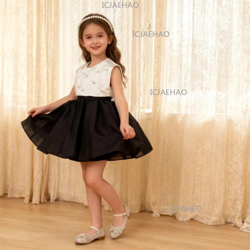 Robe de soirée en satin noir pour bébé, idéale pour le premier anniversaire, robe de demoiselle d'ho