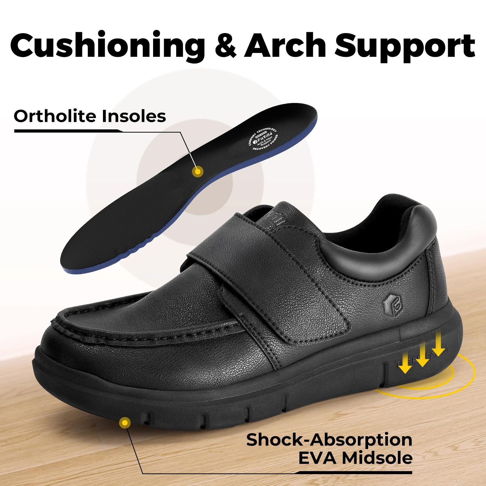 FitVille-Chaussures en cuir à coupe large pour hommes, chaussures de marche pour diabétiques, chauss