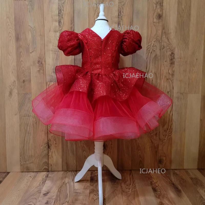Nouvelle Robe de Princesse Rouge 2026 pour Filles, Robe de Soirée Formelle à Paillettes et Tutu, Cos