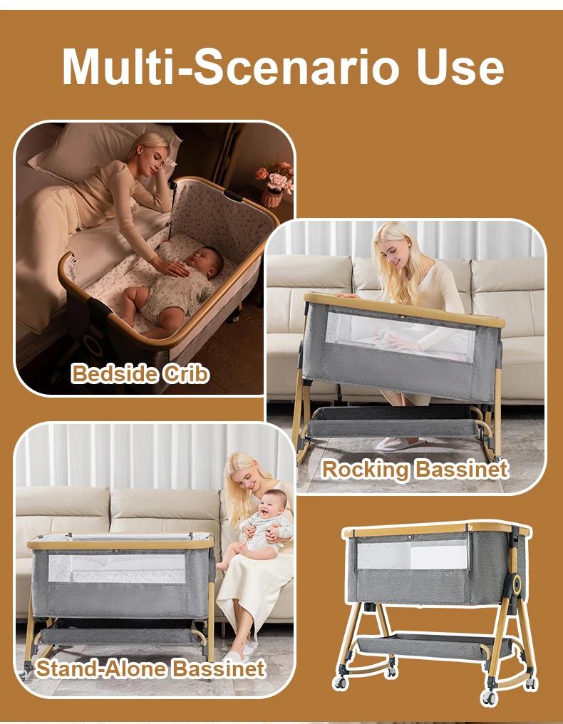 Lit bébé multifonctionnel avec réglage de hauteur pliable, balançoire portable et mobile à placer pr