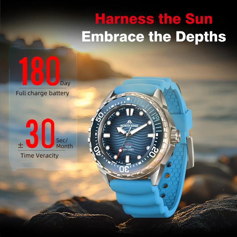 Montre de plongée solaire en titane et acier inoxydable NORTH EDGE TRITON-TI, montres à quartz de lu