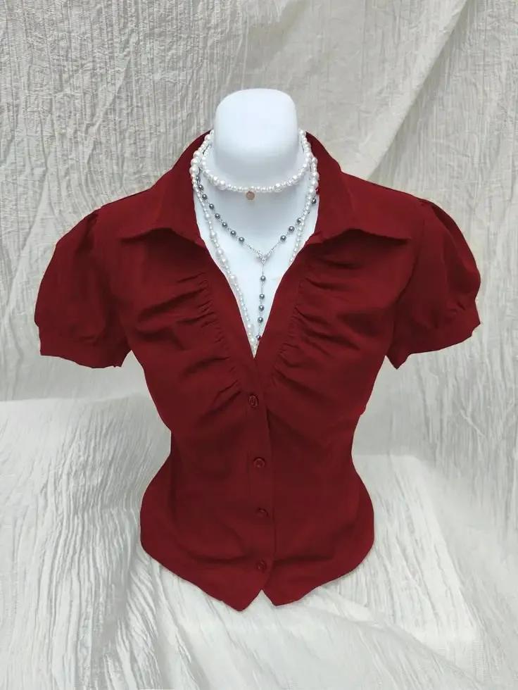 Vintage esthétique femmes personnalité Y2K mince vêtements mode chemises Harajuku à manches courtes