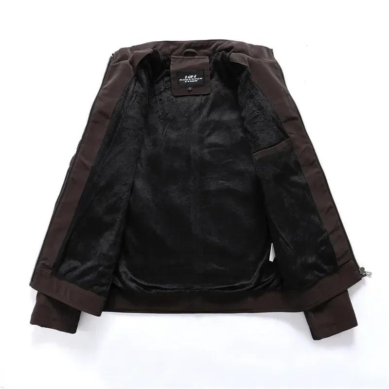 Vintage polaire veste en cuir hiver hommes marque moto PU chaud multi-poches en cuir manteau mâle fe