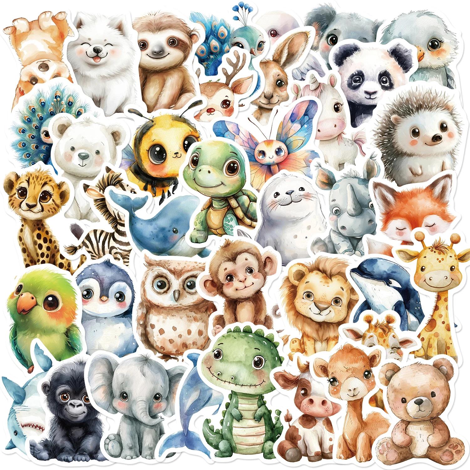 Autocollant Animal aquarelle, 50 pièces, dessin animé mignon, étanche, créatif, tendance, pour ordin