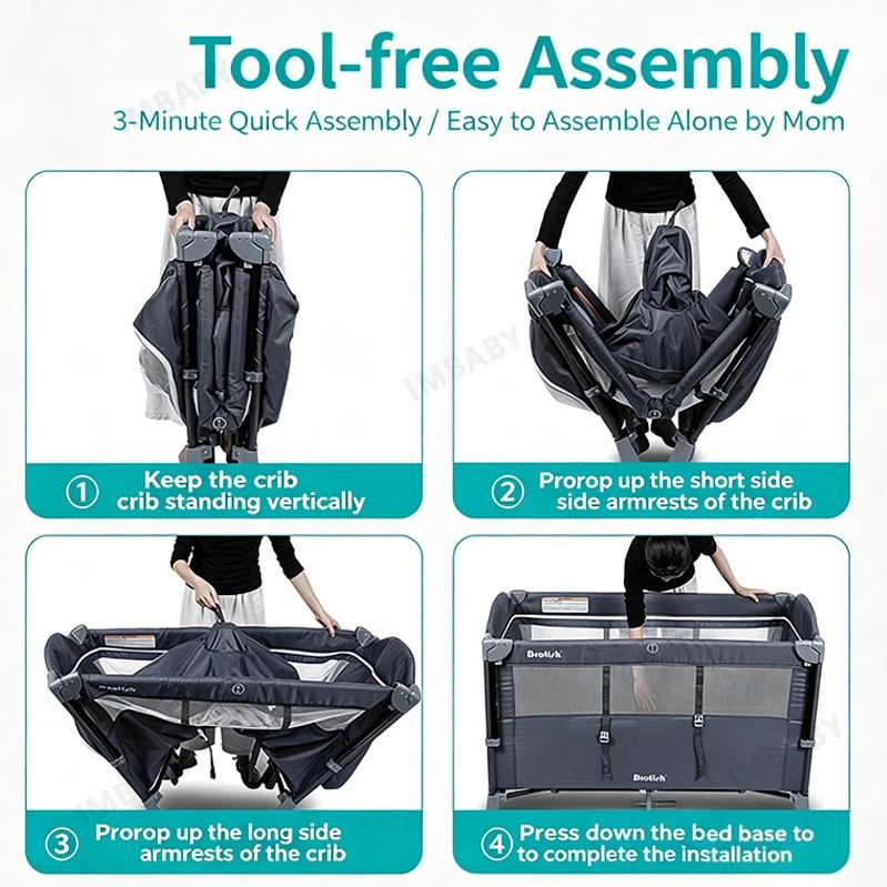 IMBABY-Lit bébé portable multifonctionnel avec table à langer, berceau à bascule pour enfants, lit n