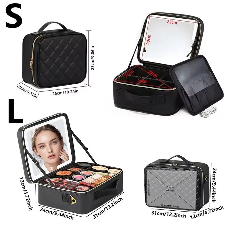 Trousse de maquillage de voyage de grande taille avec miroir, étui de maquillage de manucure de beau