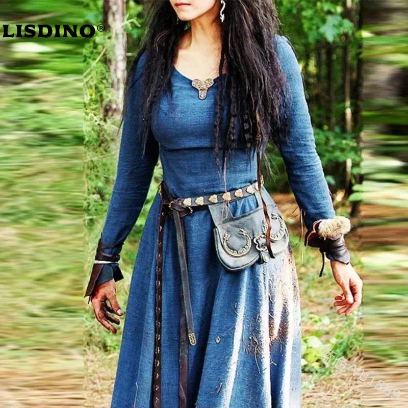 LisdinoMedieval Robe femmes à manches longues Maxi Robe Vintage fée elfique Robe Renaissance celtiqu
