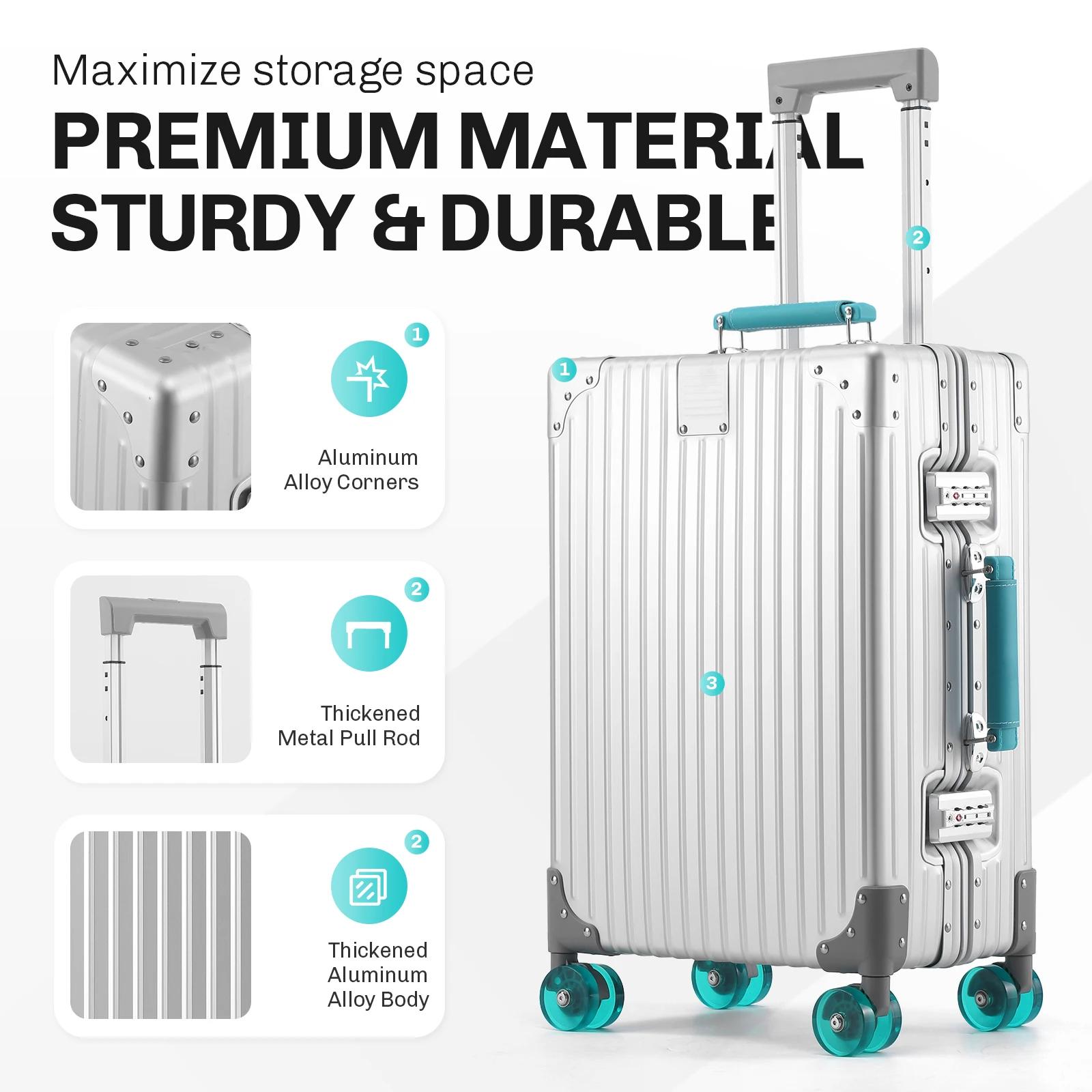 Bagage à main en alliage d'aluminium et de magnésium, roues transparentes en TPE entièrement intégré