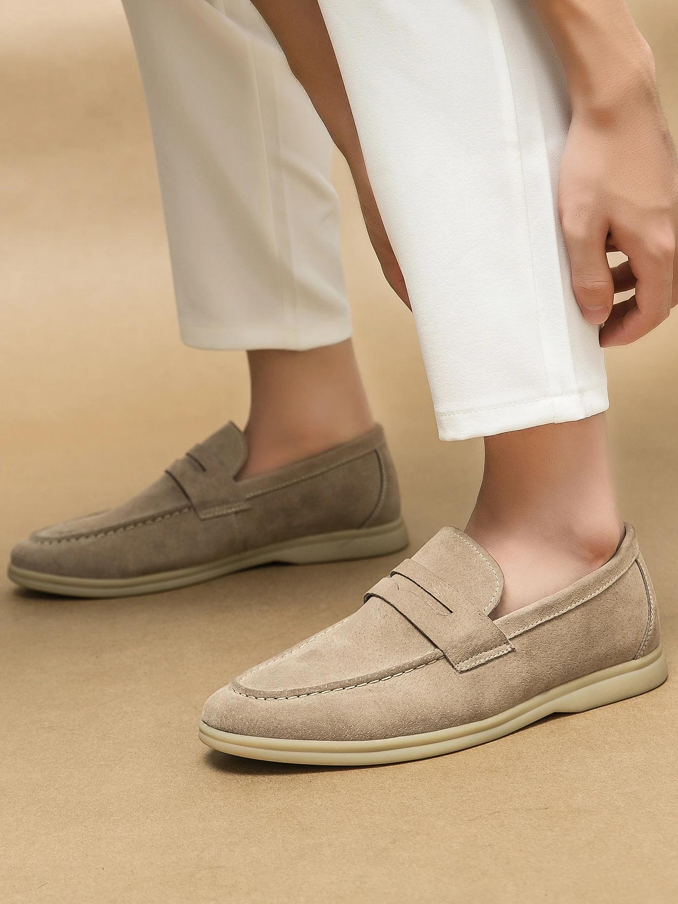 Chaussures pour homme en cuir suédé rétro de créateur, mocassins à enfiler, chaussures habillées Pen