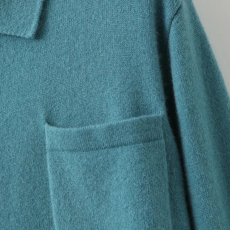 Cardigan tricoté en cachemire pour homme, couleur unie, manches longues, col POLO, veste décontracté