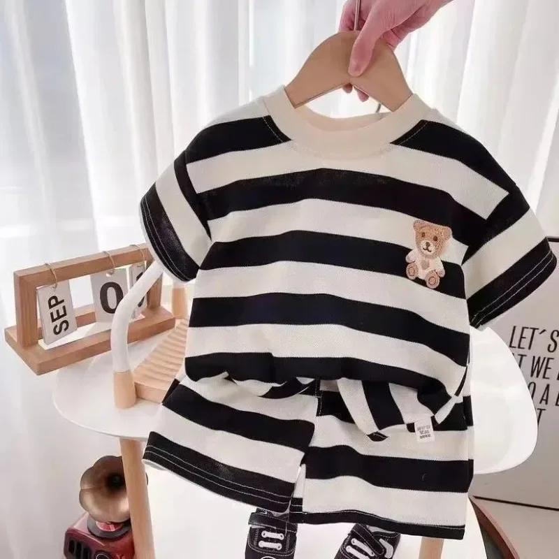 Ensembles d'été pour enfants, T-shirt rayé à manches courtes + Short pour garçons et filles, survête