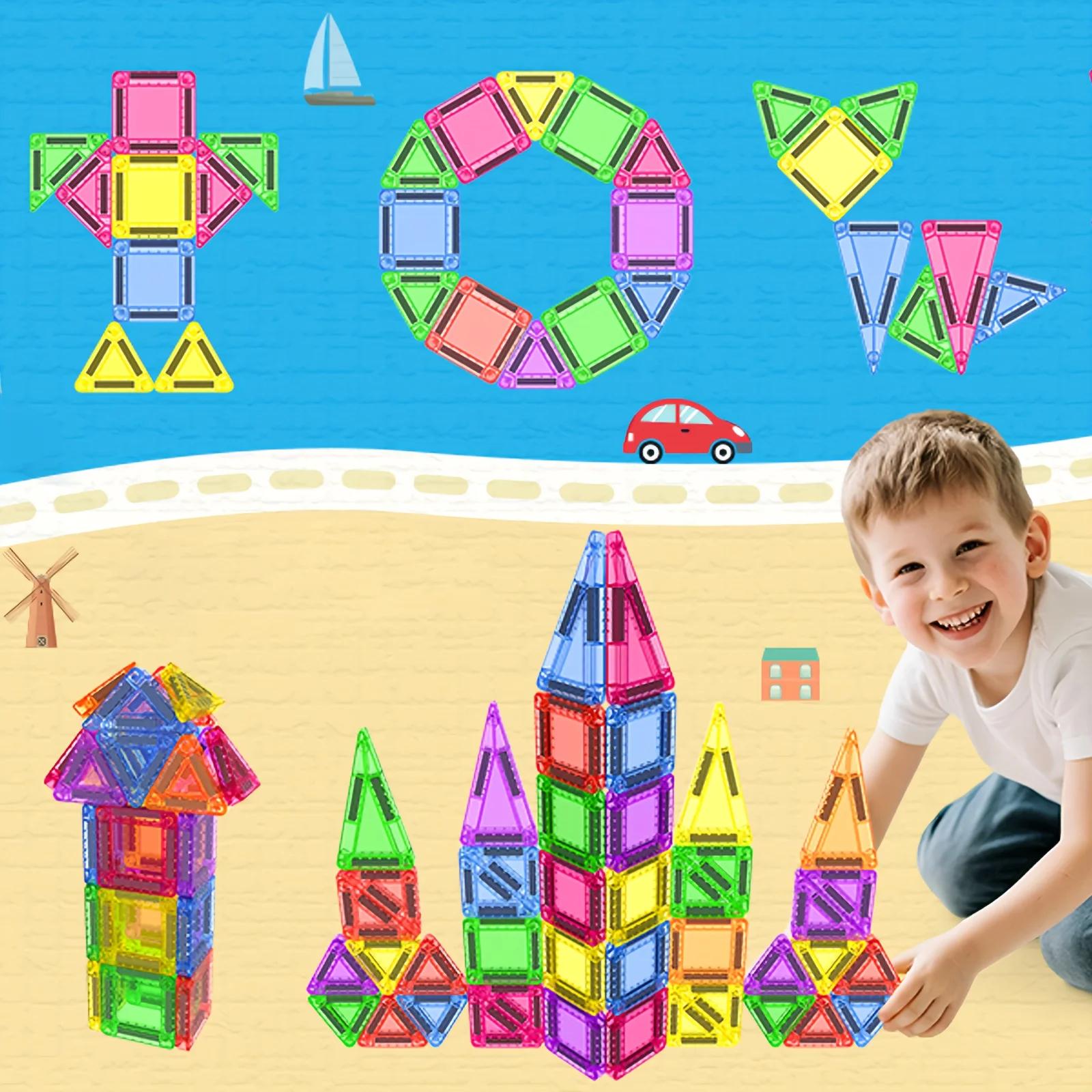 Mini jouets en tuiles magnétiques, avec une boîte en métal pour une portabilité facile, blocs de con