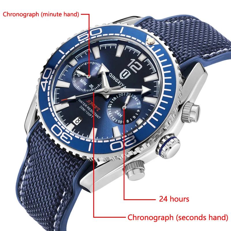 QINGXIYA mode chronographe montre à Quartz hommes bracelet en Silicone étanche calendrier 24 heures