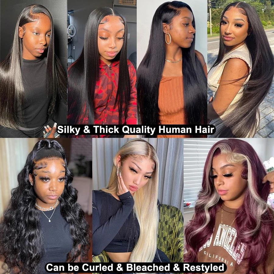 Perruque Lace Front Wig naturelle lisse, cheveux lisses, Transparent HD, 13x6, 13x4, couleur noire n