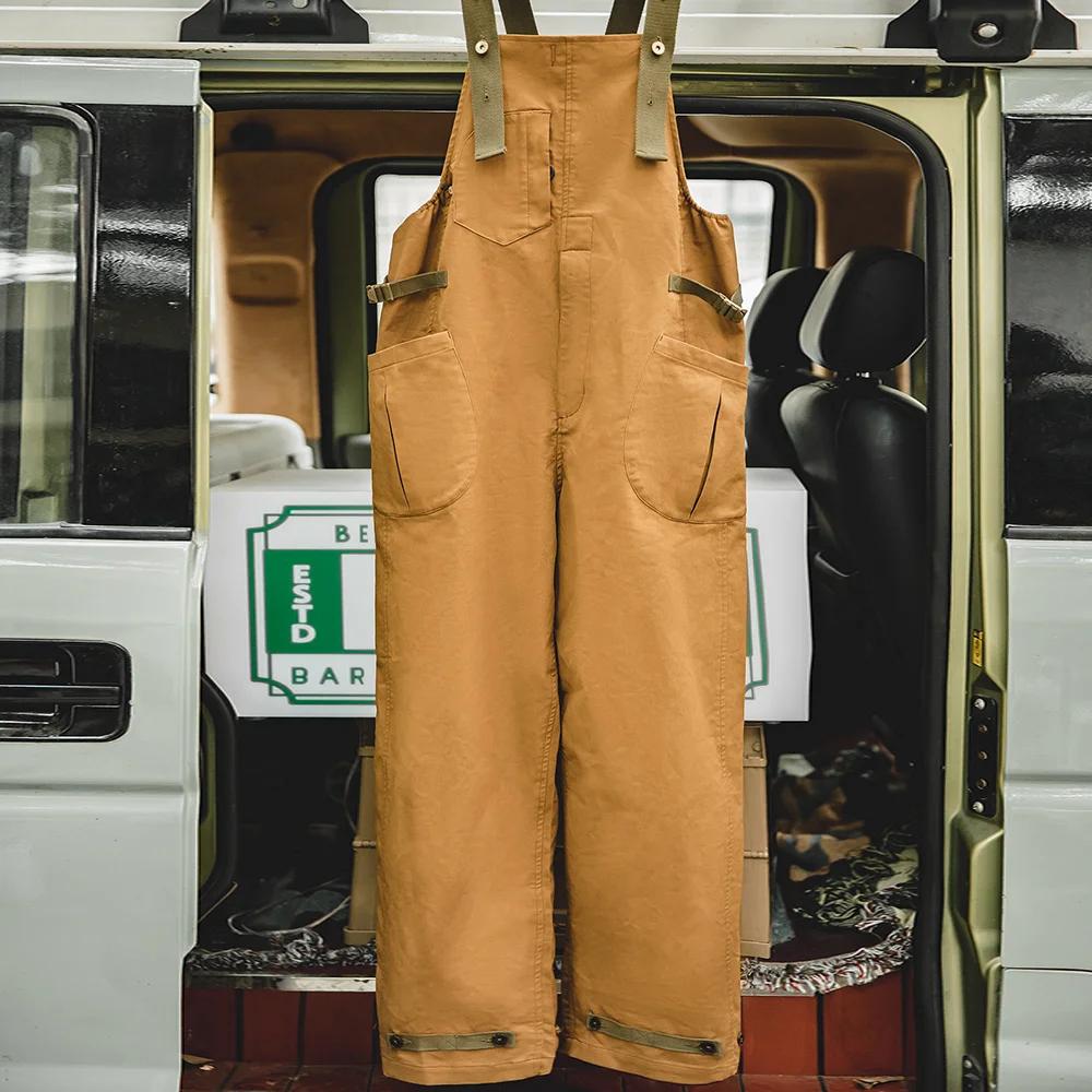 Maden-Pantalon à bretelles rétro américain pour hommes, vêtements de travail, baril droit Amekaji, p