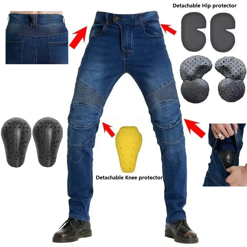 Jeans de moto brodés pour hommes, pantalon, ceinture de motocross, option d'équipement de protection