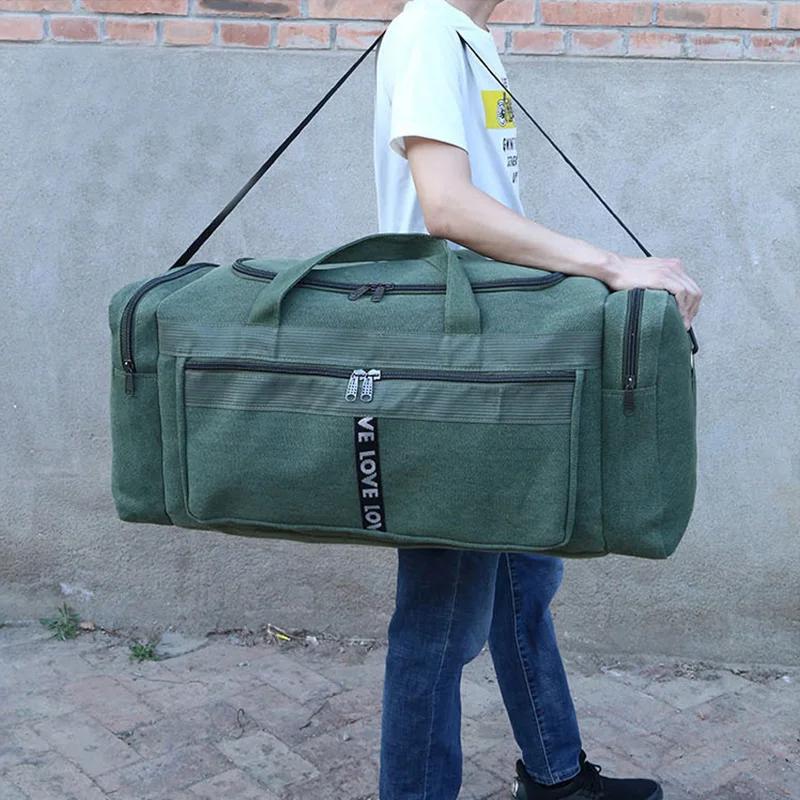Grand sac polochon de voyage en toile imperméable pour hommes, sacs de rangement de bagages à bandou