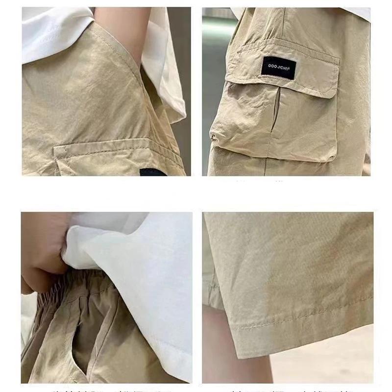 Shorts d'été pour garçons de 3 à 14 ans, nouvelle mode, en coton, avec grandes poches, demi-pantalon