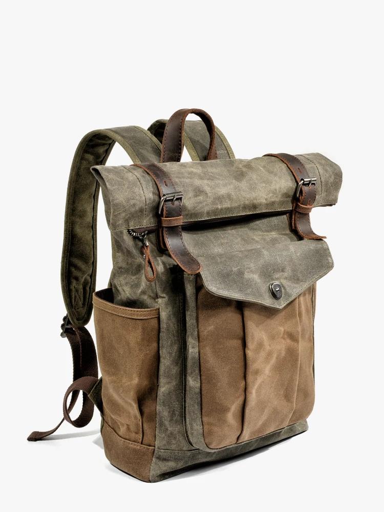 Sacs à dos en toile Vintage de luxe pour hommes, toile de cire d'huile, sac à dos de voyage en cuir,