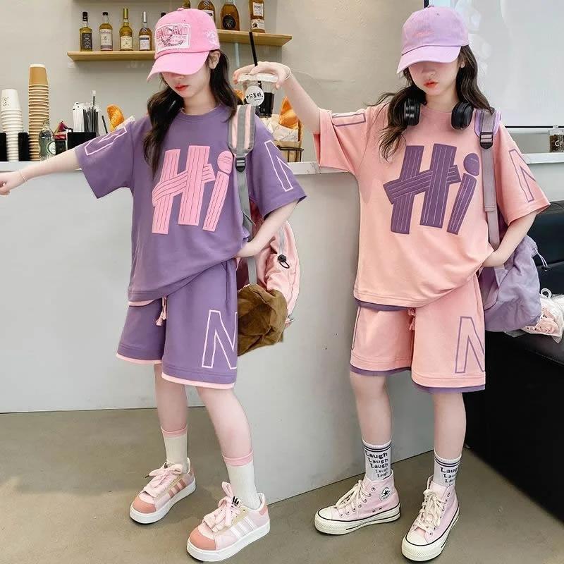 Ensembles de t-shirts pour filles, nouvelle collection été, hauts à manches courtes + shorts, 2 pièc