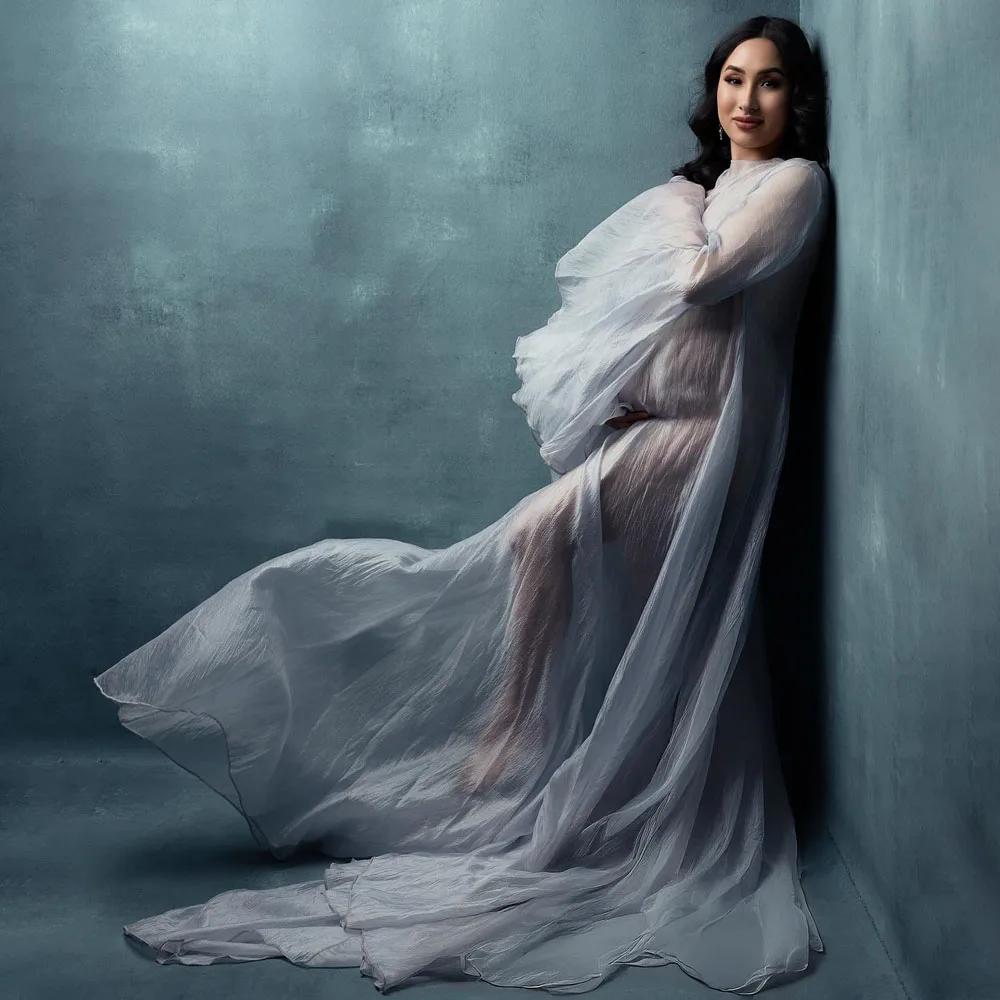 Robe en Tulle doux à manches longues, Style Simple, vêtements pour femmes enceintes, longueur au sol