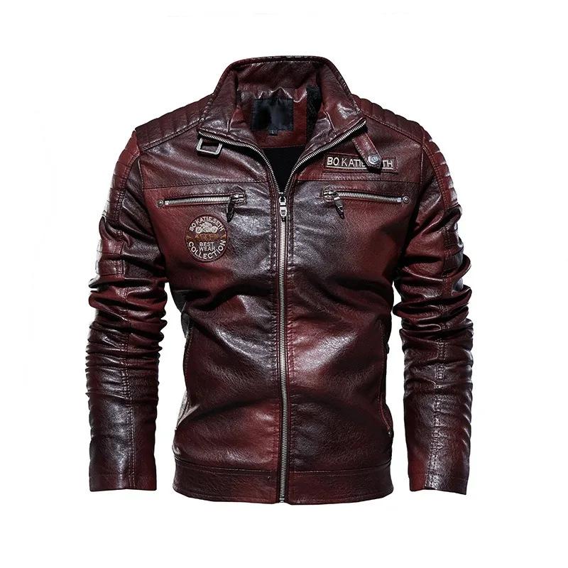 Veste en cuir pour homme, style motard punk, imprimé lettres, col montant, coupe slim, coupe-vent, m