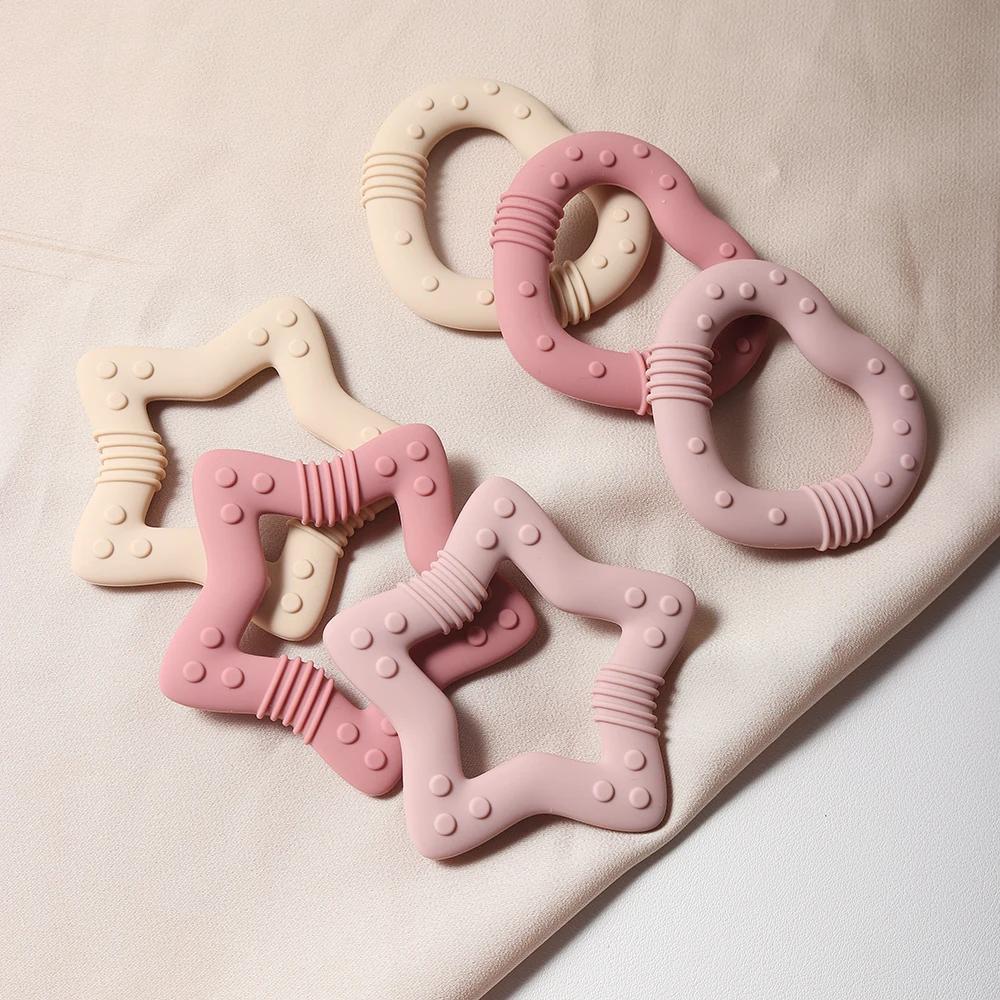 Anneau de dentition en silicone étoile, jouet de dentition en forme de cœur de qualité alimentaire p