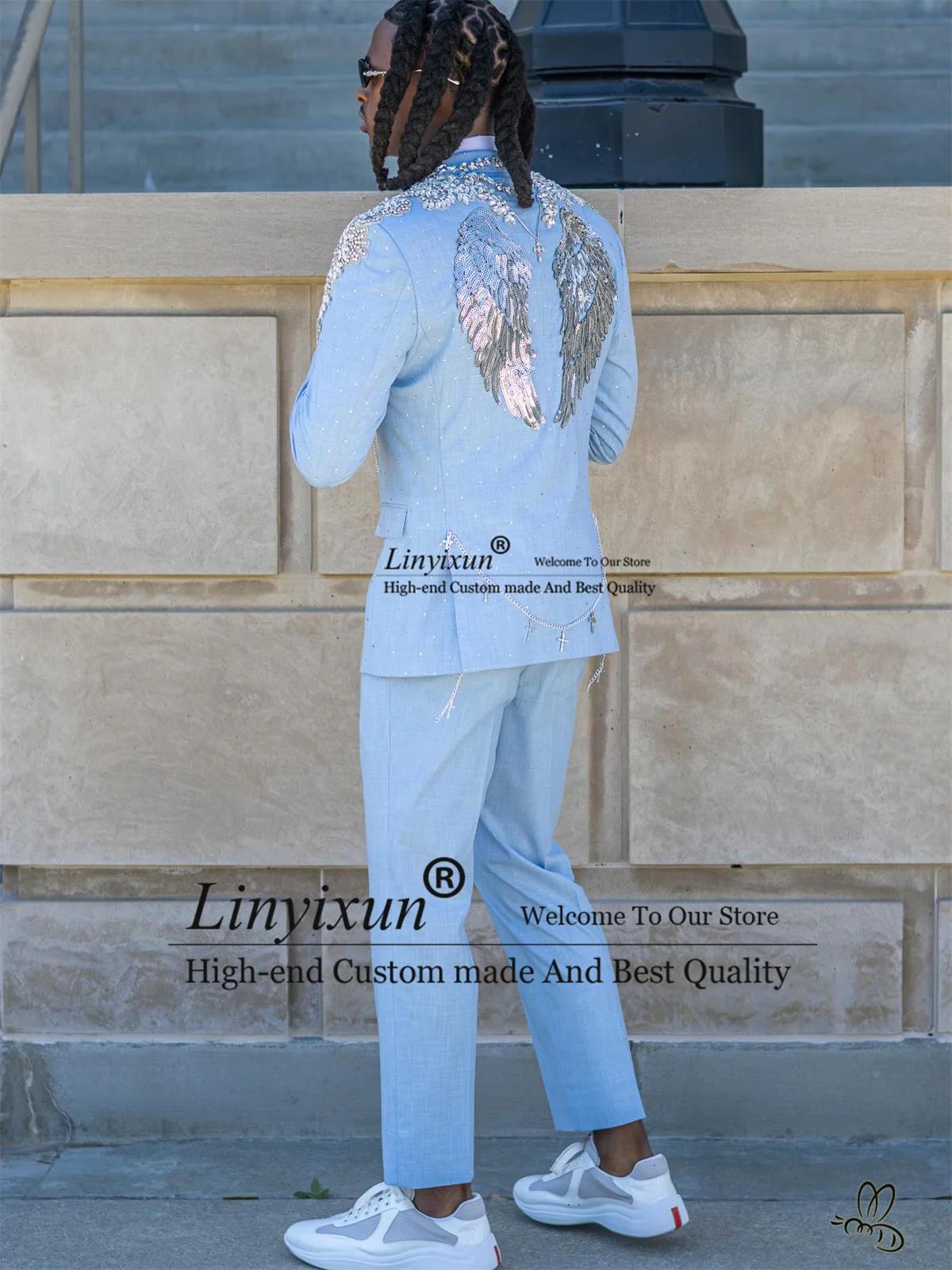 Costumes de smoking pour hommes ornés de perles et de diamants, ensembles 2 pièces, blazers de maria