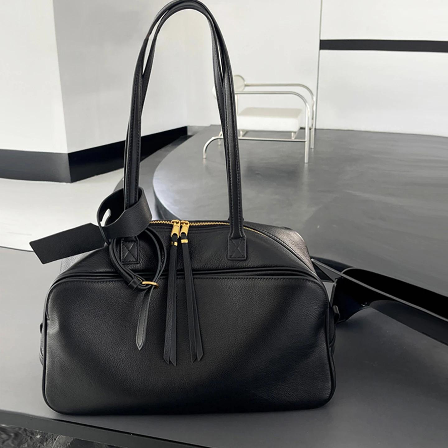Sac d'oreiller en cuir véritable pour femmes, version haute, sac de bowling en cuir de vache à premi